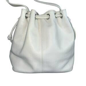 Tignanello White Leather Drawstring Bucket Bag Crossbody Shoulder see notes